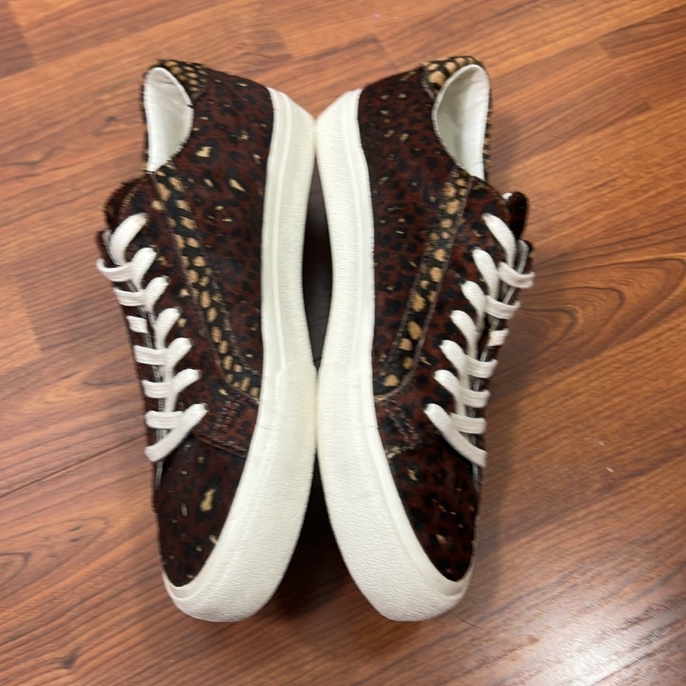 Madewell Genuine Calf Hair Sidewalk Low-Top Sneakers Painted Leopard Sz 10M - Picture 4 of 9